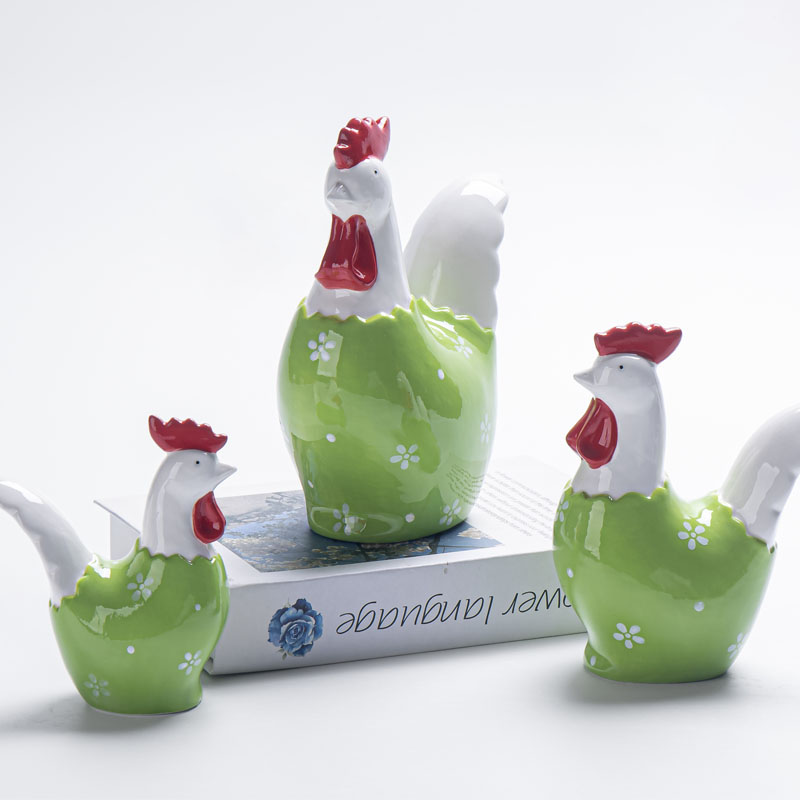 Green Floral Rooster Decorative Figurine | Fresh Style Gift
