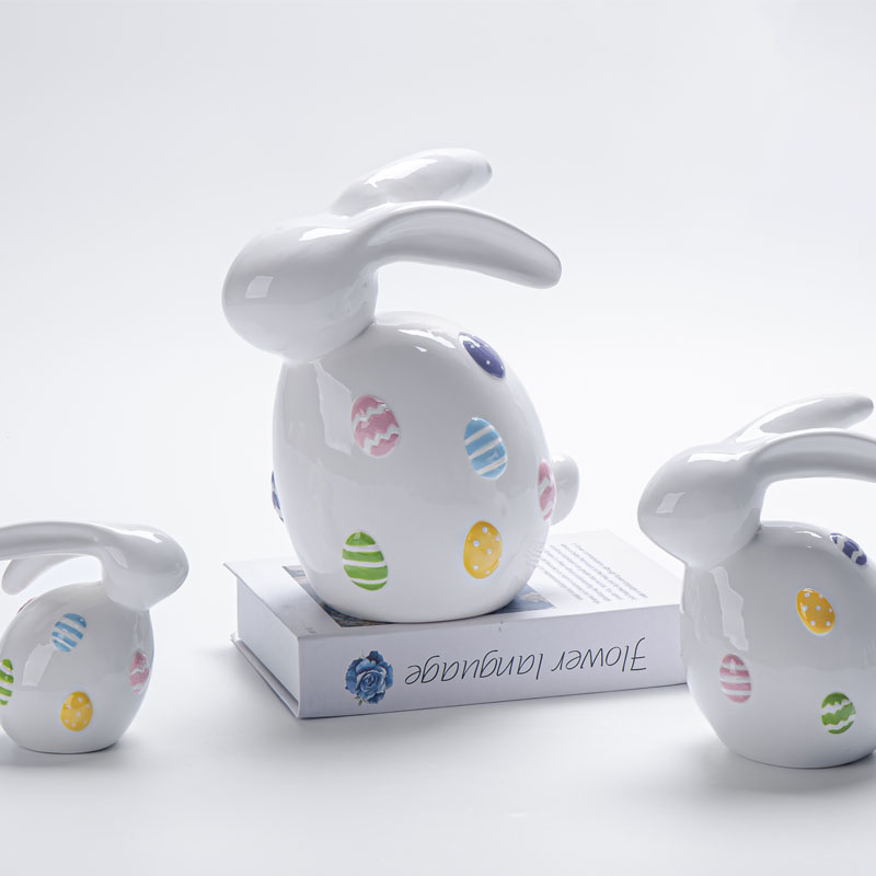 White Ceramic Round Faceless Bunny Figurine | Easter Egg Relief Decor | Fresh Spring Gift