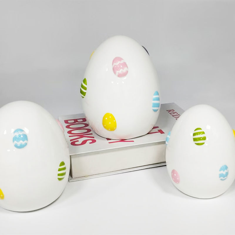 White Ceramic Easter Egg Figurine | Dopamine Color Relief Egg Accents | Fresh Spring Gift
