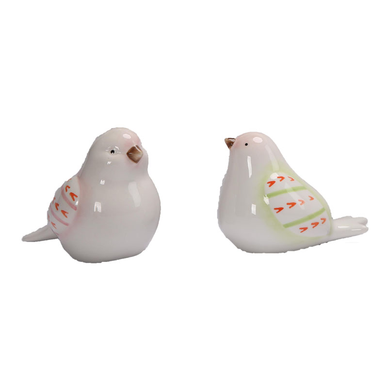 Glossy Ceramic Bird Figurine Set, Hand‑Painted Arrow‑Striped Wing Pattern, Pastel Gradient Tone, Spring Tabletop Home Decor