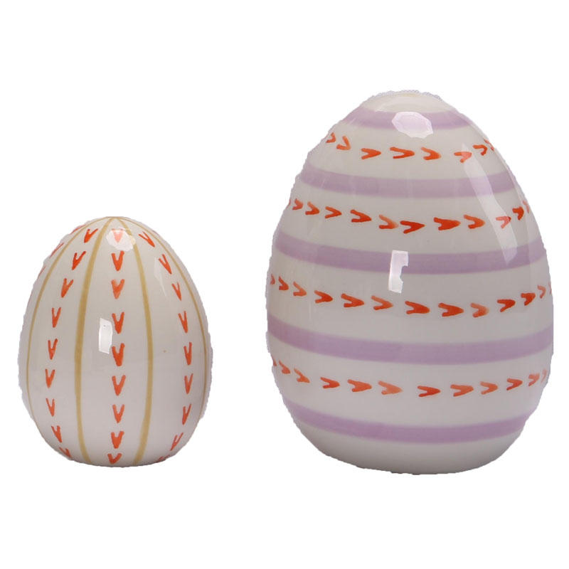 Arrow Pattern Ceramic Easter Egg Figurine Set of 2, Purple & Yellow