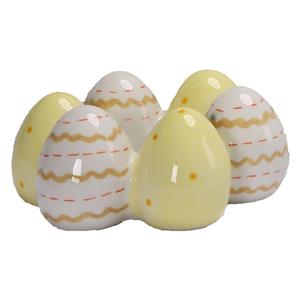 Ceramic Easter Egg Figurine, Hand‑Painted Wavy Lines, Polka‑Dot & Dash‑Line Decoration, Low‑Saturation Spring Tabletop Home Decor