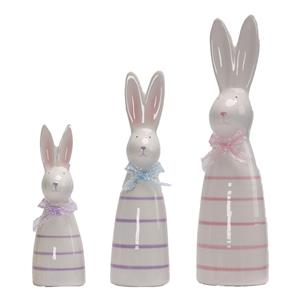 Macaron Color Lace Bow Striped Bunny Ceramic Decor Figurine