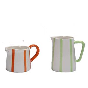 Glossy Striped Ceramic Pitcher Vase Set, Contrast‑Color Handle, Spring Tabletop Home Decor