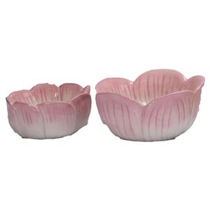 Glossy Ceramic Petal‑Shaped Bowl Set, Gradient Pink Floral Design, Spring Tabletop Home Decor