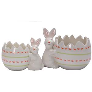 Easter Cracked Eggshell Ceramic Rabbit Planter & Storage Ornament