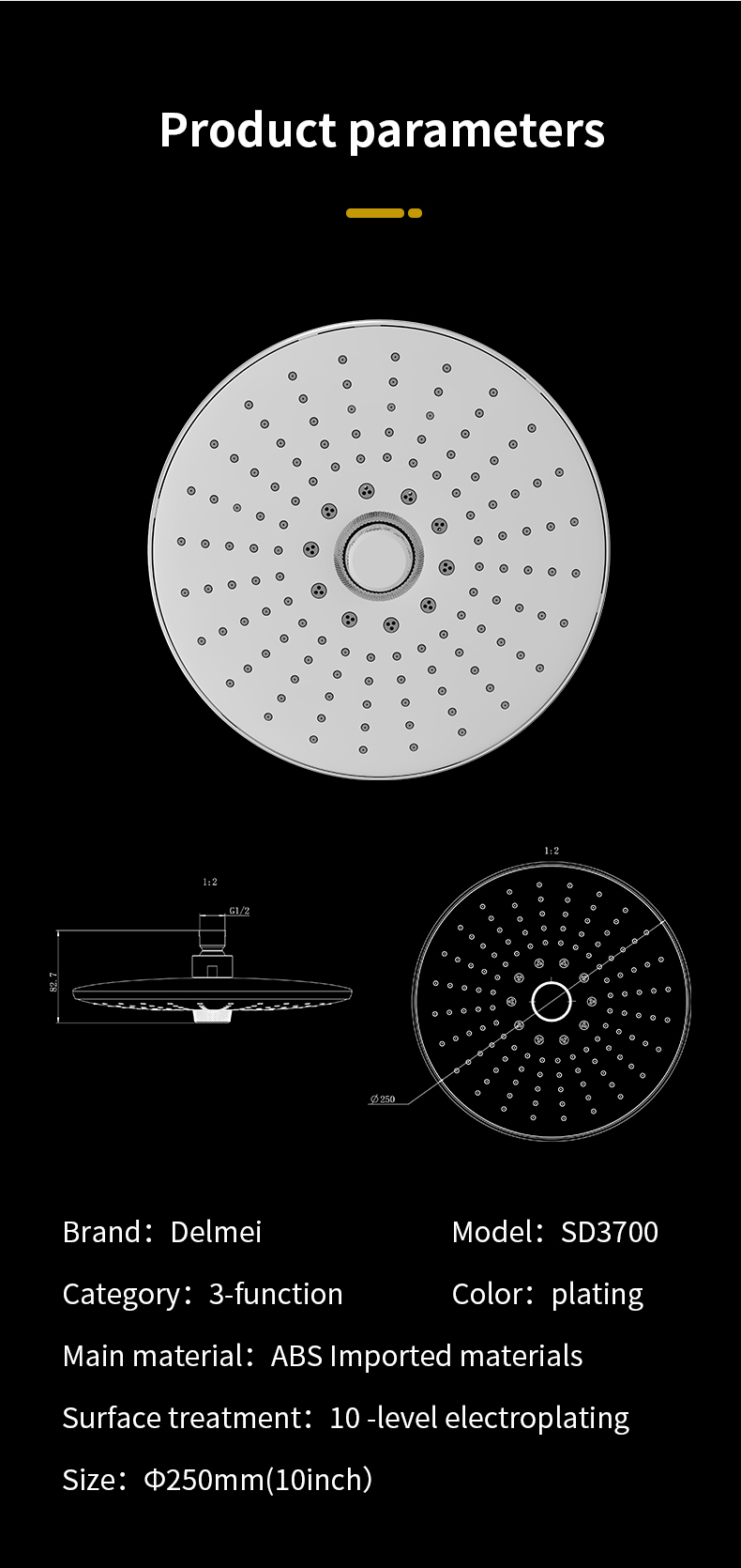 three function rainshower head