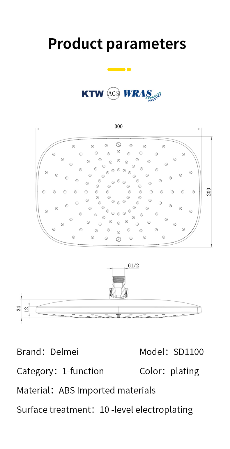 12 inch square rain shower head