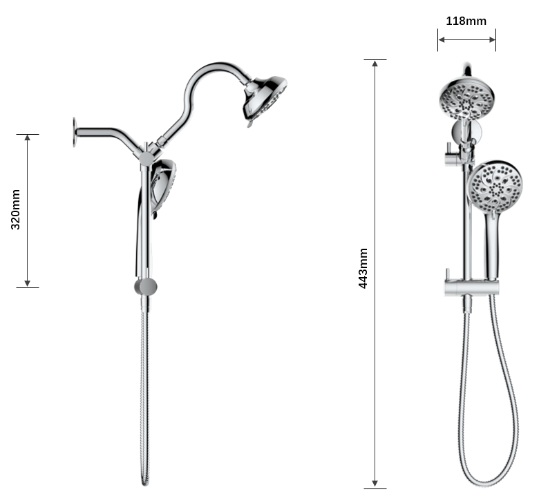 Wall Mounted Shower Combo With Adjustable Extension Arm