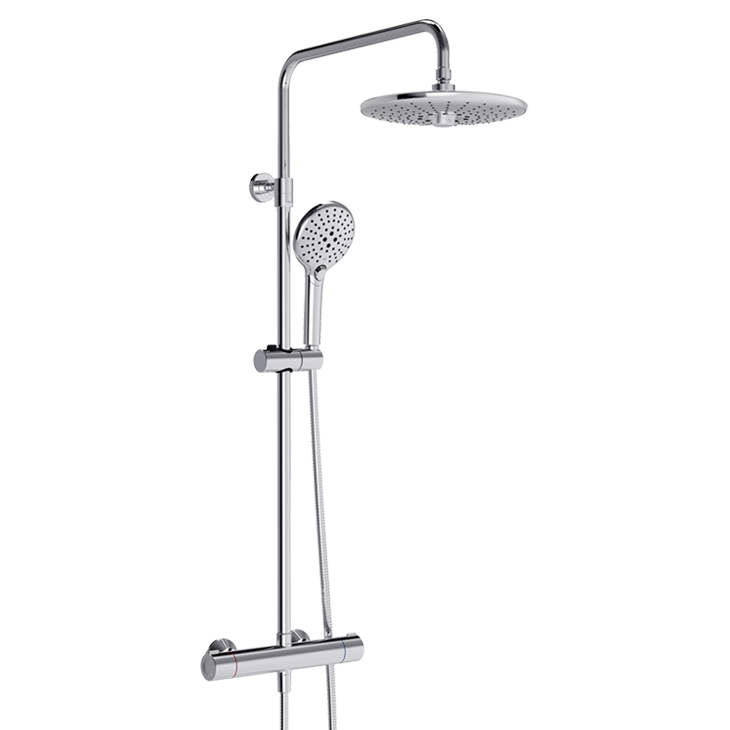 Хромована душова колонка з подвійною 3-функціональною душовою лійкою, ручним душем і термостатичним змішувачем