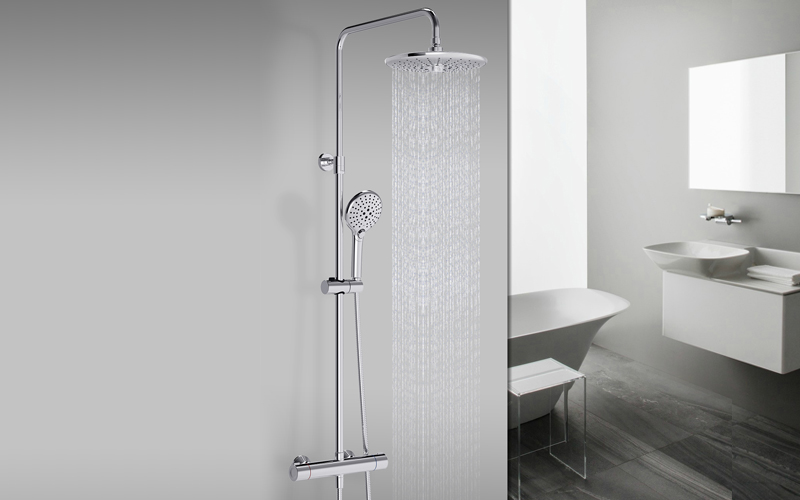 Chromed Shower Column With Dual 3-Function Shower Head And Handshower And Thermostatic Mixer