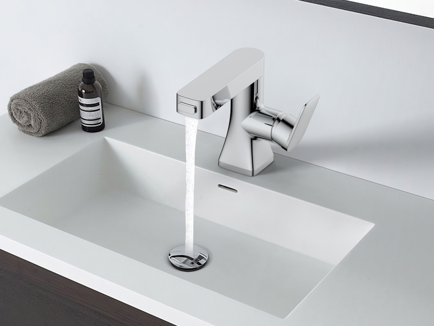 metal lever handles lavatory faucet