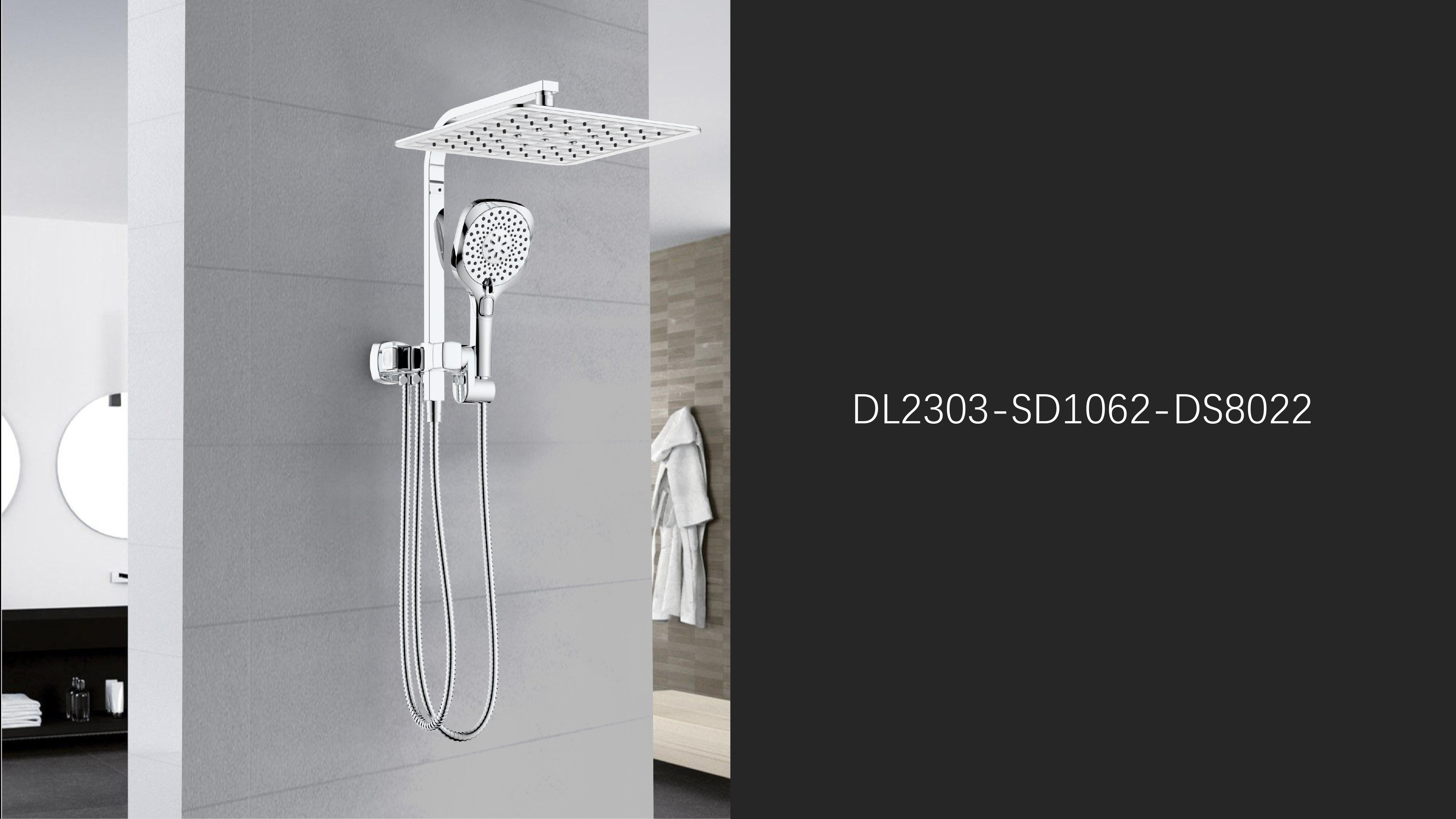 Fashionable Shower Set With 360° Rotatable Extra-Thin Square Rain Shower