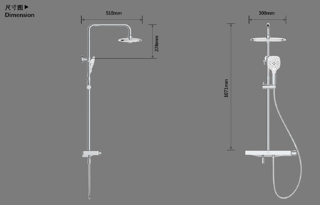 shower column with glass shelf thermostatic mixer