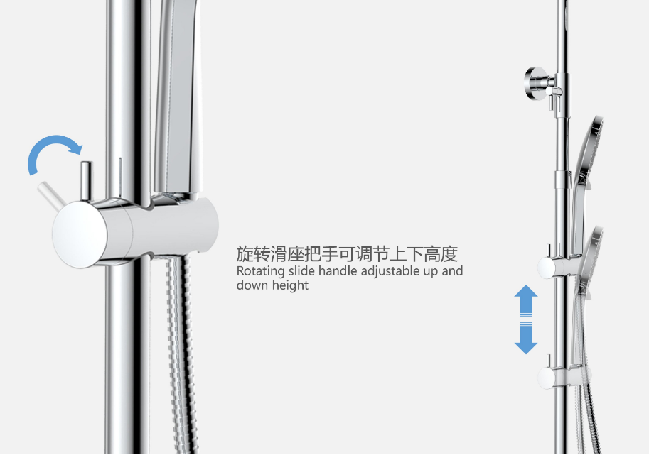 shower column with round tube and thermostatic mixer