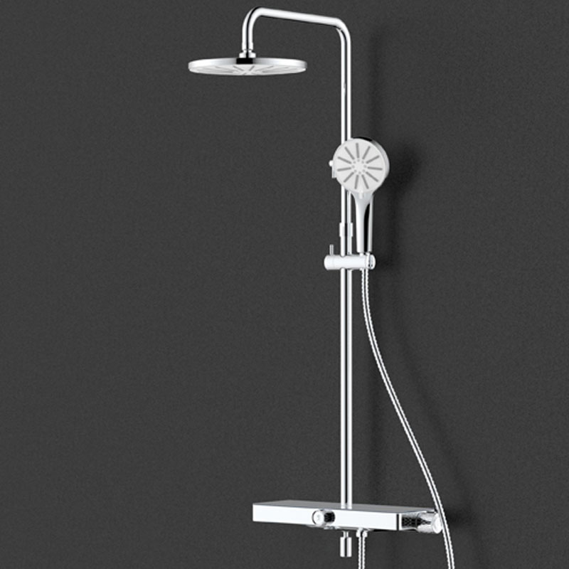 עמוד מקלחת כרום עם צינור מרובע מנירוסטה ומיקסר תרמוסטטי