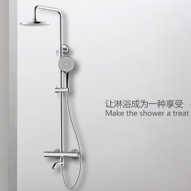 עמוד מקלחת כרום עם צינור עגול מנירוסטה ומיקסר תרמוסטטי