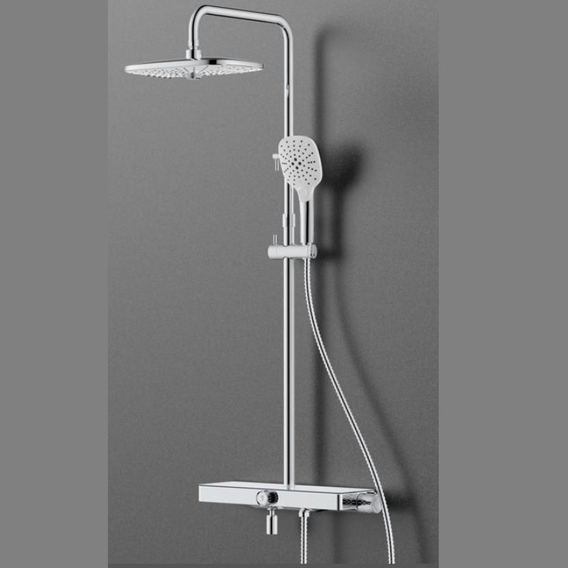 Coluna de duche com misturador termostático de prateleira de vidro