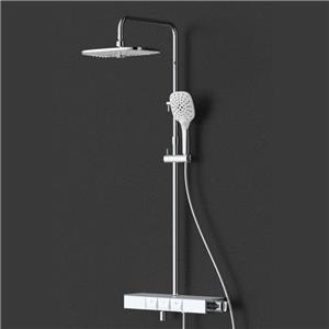 Duschpelare med glashylla termostatblandare och temperaturjusterbart handtag