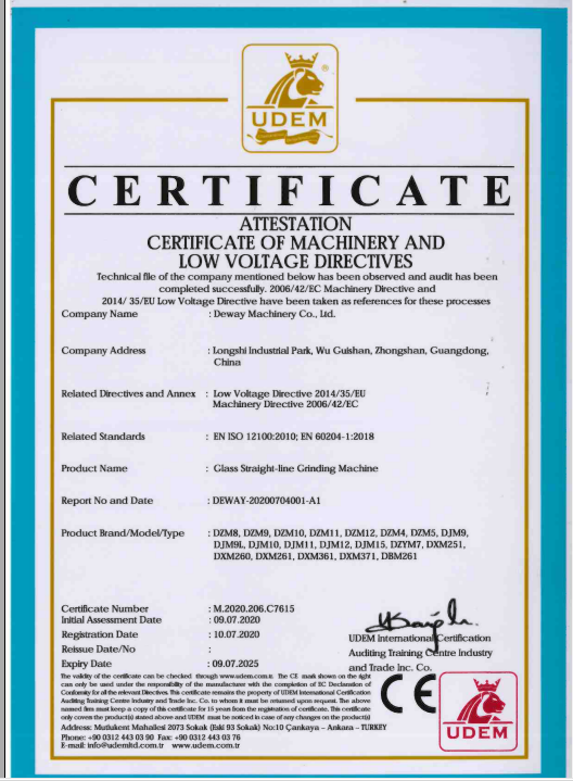 Certificate for grinding