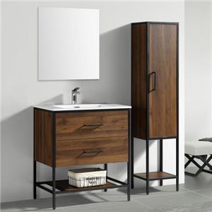 Шкаф для ванной комнаты из фанеры с керамической раковиной и боковым шкафом