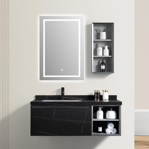 Good Price Designed Wall Hung Mounted Bathroom Vanity With LED Mirror And Side Cabinet