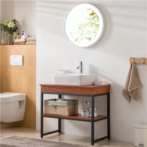 PVC Bathroom Cabinet With Ceramic Basin And LED Mirror