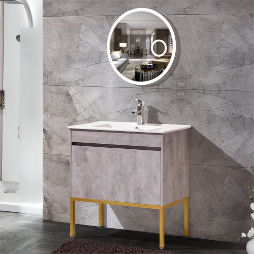 MDF Bathroom Cabinet With Ceramic Basin And Mirror