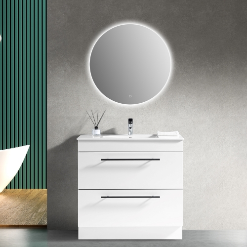 Meuble-lavabo de salle de bain monté au sol avec miroir LED