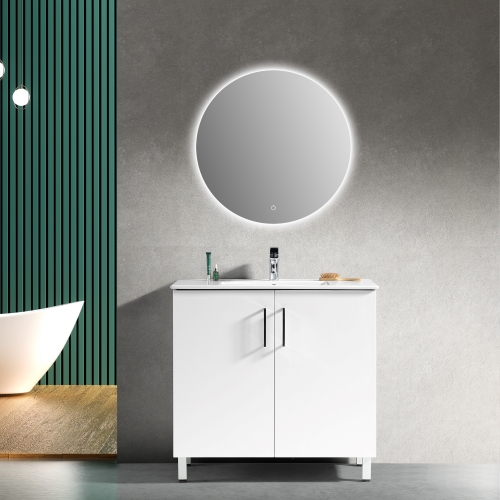 Floor Mounted Bathroom Cabinet with LED Mirror