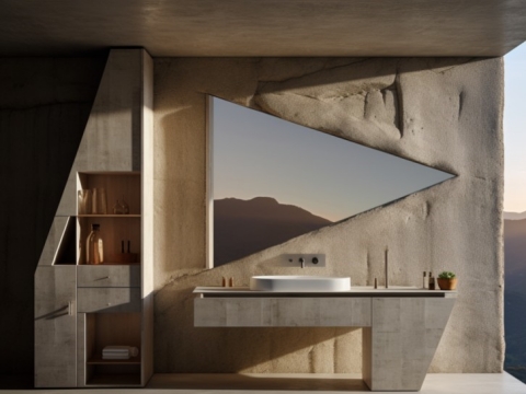 Subvert the tradition, the simple industrial style brought by the cement design bathroom cabinet