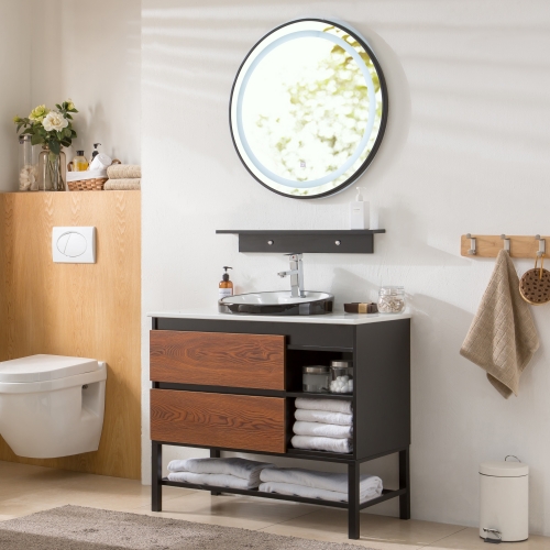 Floor Mounted Type Basin Unit With Basin And LED Mirror