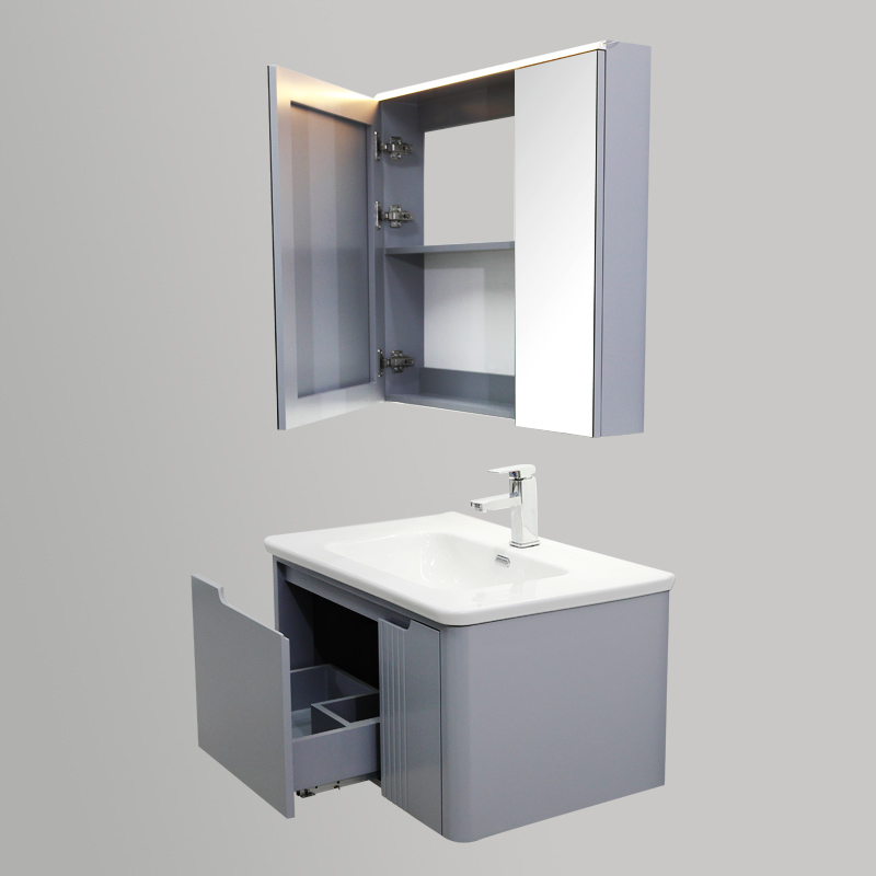 Floating Bathroom Vanities with Curved Sink and 32 Inch Medicine Cabinet