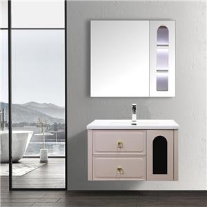 Tocador de baño de 32 pulgadas con lavabo de cerámica y gabinete con espejo