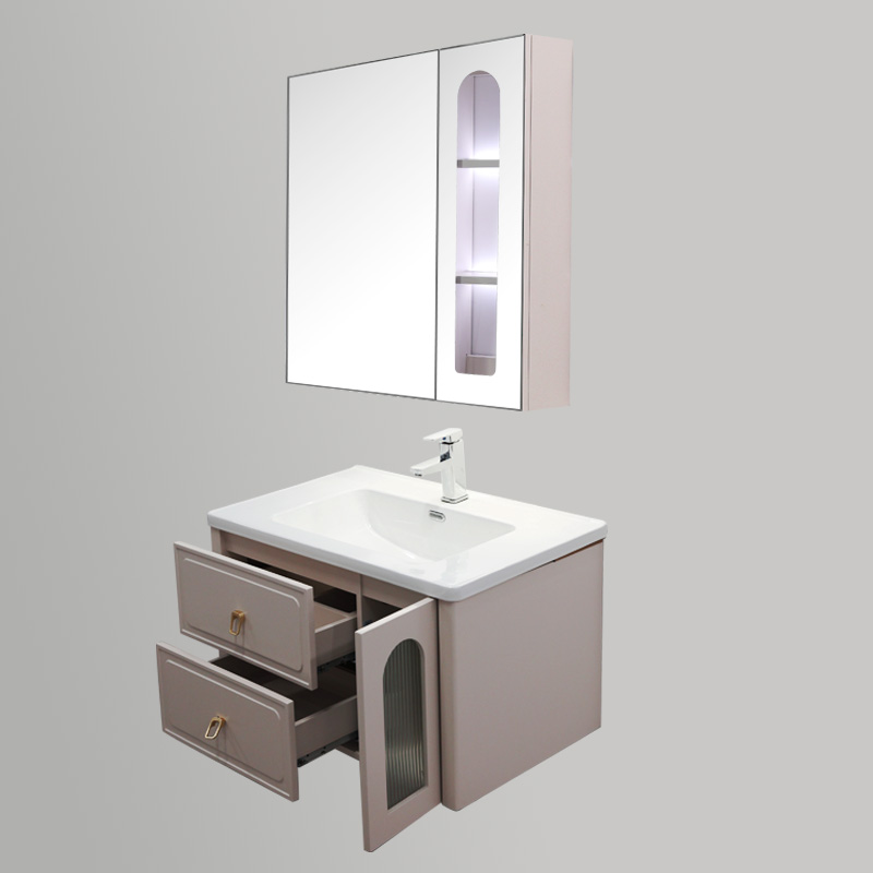 32 Inch Bathroom Vanity with Ceramic Sink and Mirrored Cabinet