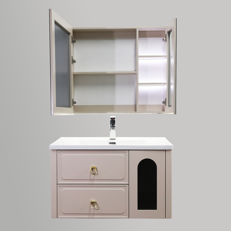 32 Inch Bathroom Vanity with Ceramic Sink and Mirrored Cabinet