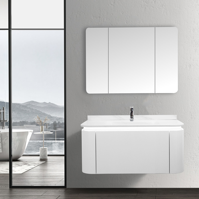 Floating Bathroom Vanity with LED Illuminated Mirror Cabinet