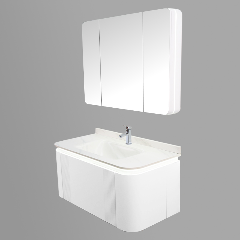 Floating Bathroom Vanity with LED Illuminated Mirror Cabinet