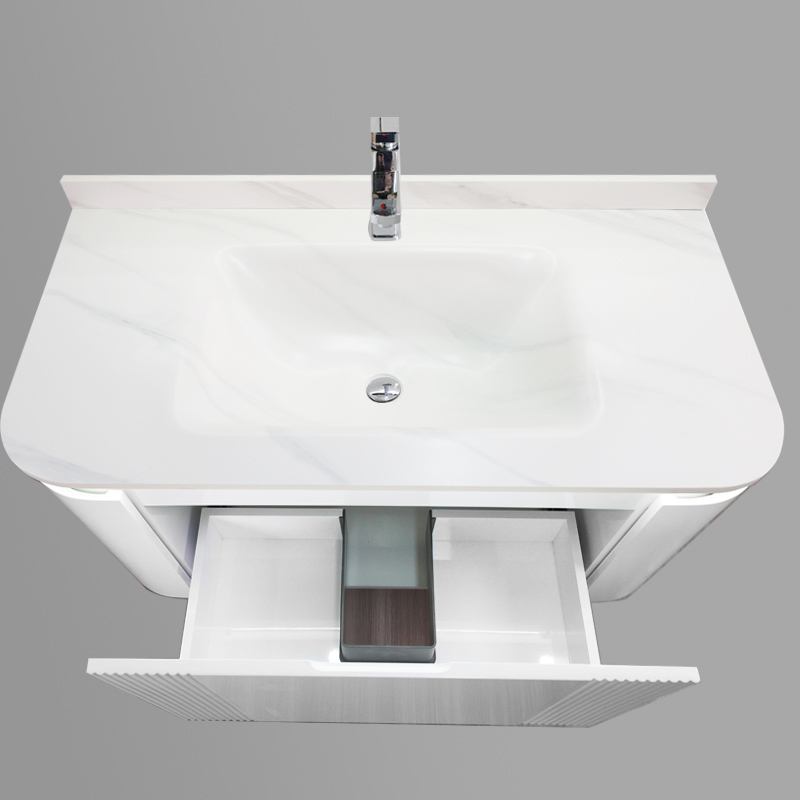 Floating Bathroom Vanity with LED Illuminated Mirror Cabinet