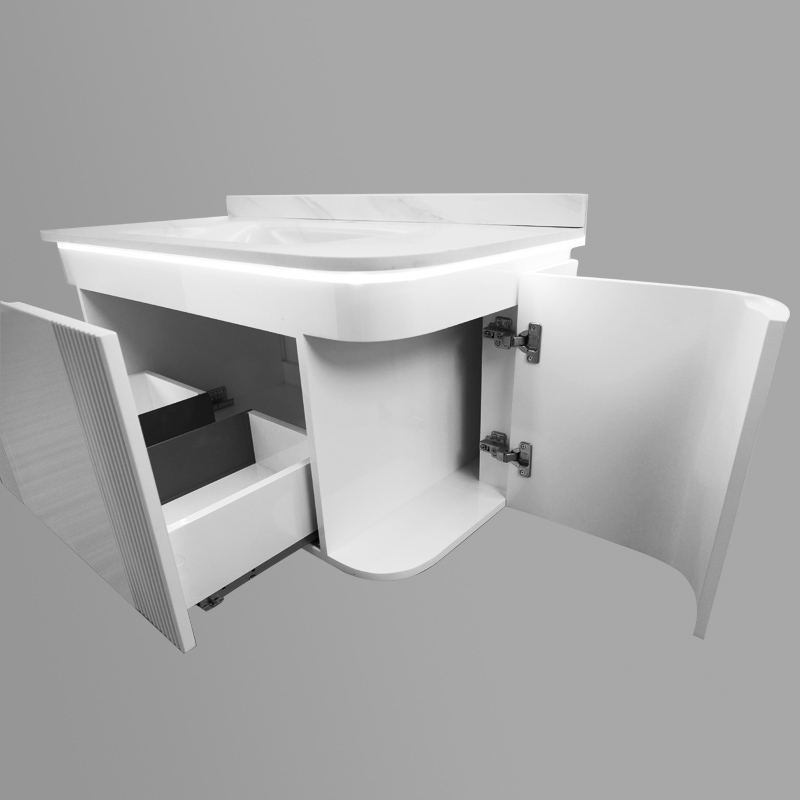 Floating Bathroom Vanity with LED Illuminated Mirror Cabinet