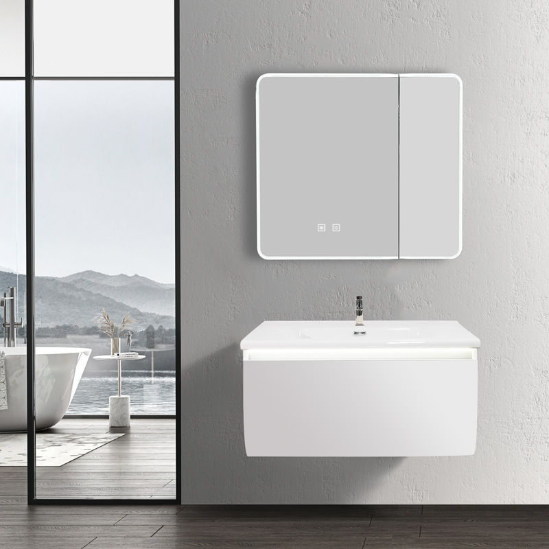 Meuble de salle de bain peu encombrant avec lavabo et armoire à miroir LED