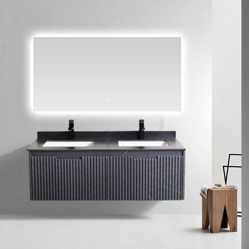 Vanité de salle de bain de 48 pouces avec finition de peinture sans PVC et armoire à miroir LED