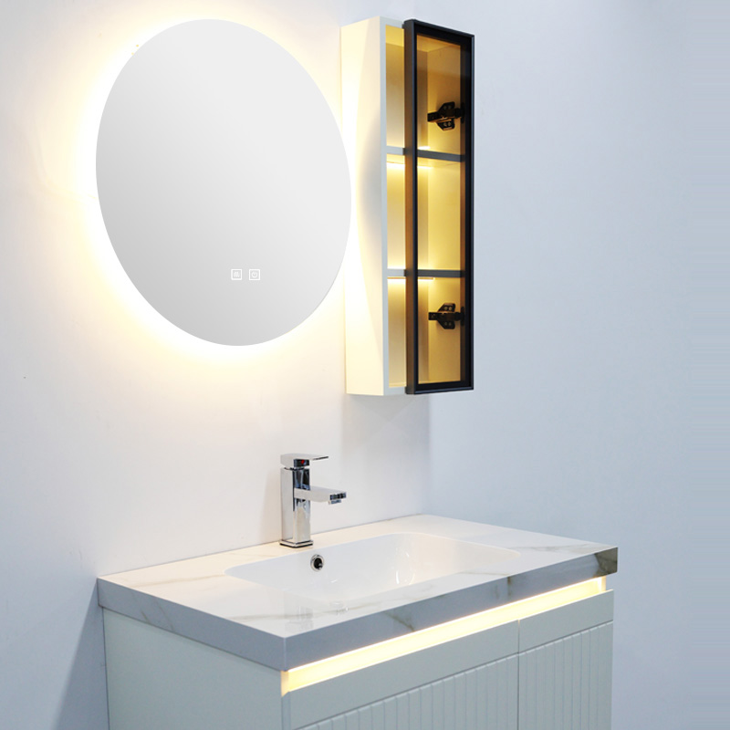 32 Inch Bathroom Vanity Cabinet with LED Backlit Mirror and Side Storage