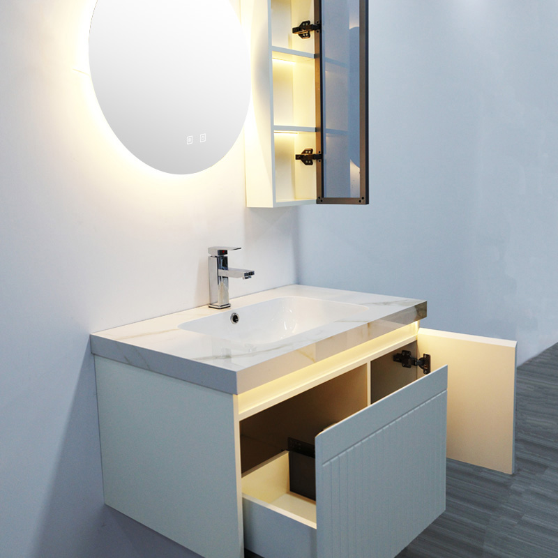 32 Inch Bathroom Vanity Cabinet with LED Backlit Mirror and Side Storage