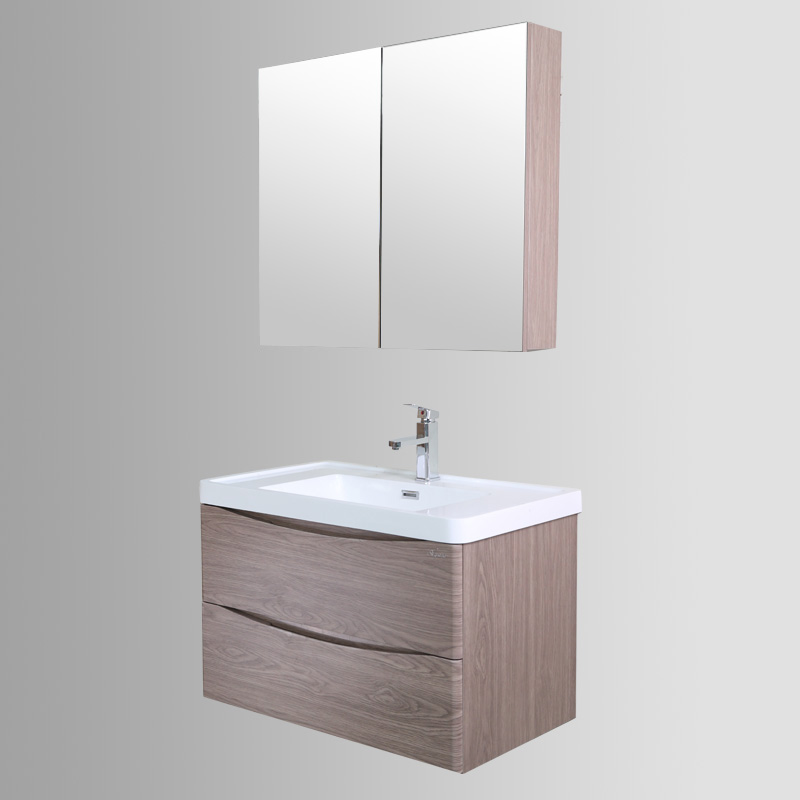 Wall Hung 32 Inch Bathroom Cabinet in PVC Free Paint with Soft-Close Drawers and Resin Basin