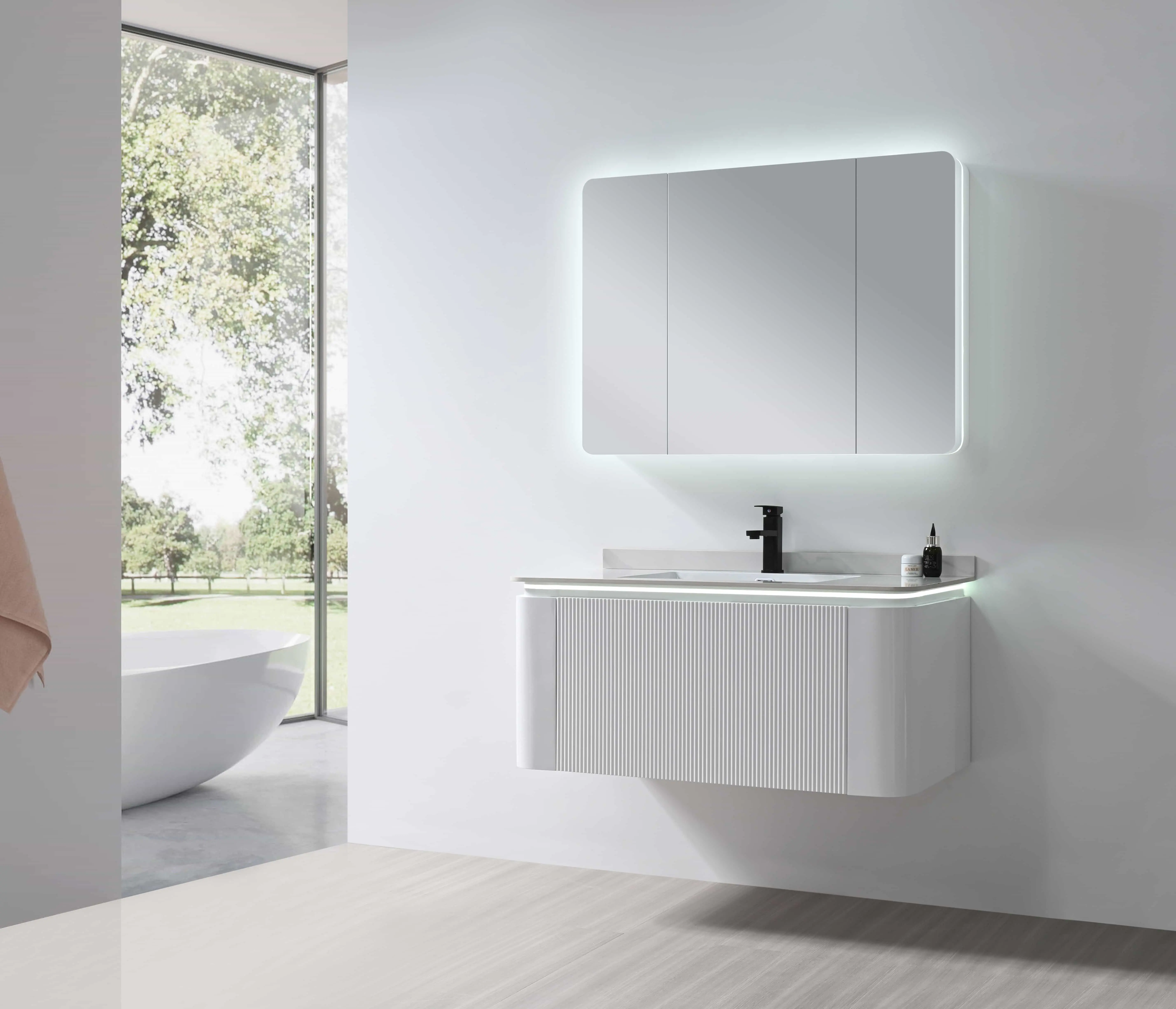 PVC Bathroom Vanity with LED Mirror Cabinet | 1000mm Wall Mounted Bathroom Vanity