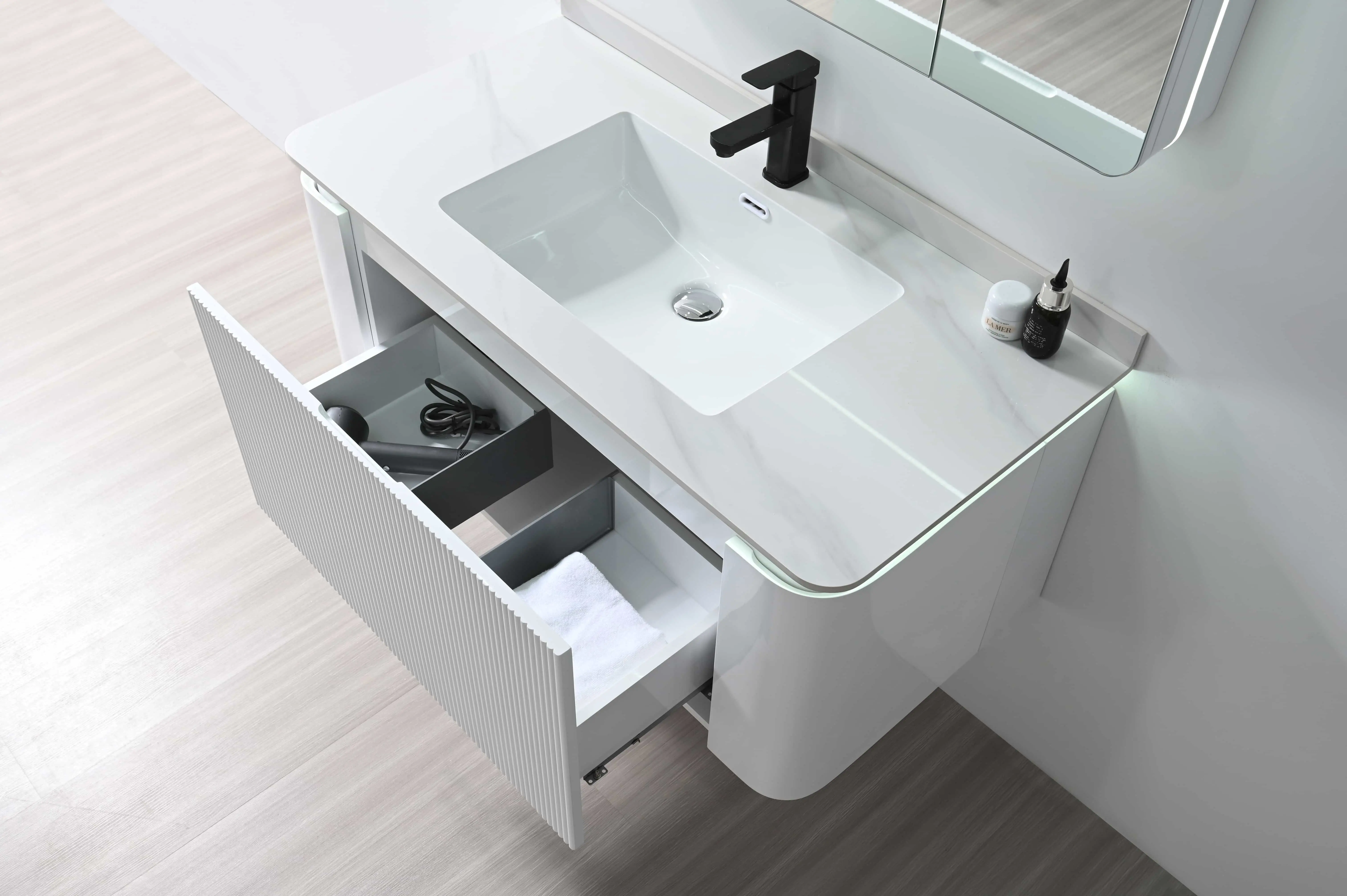 PVC Bathroom Vanity with LED Mirror Cabinet | 1000mm Wall Mounted Bathroom Vanity