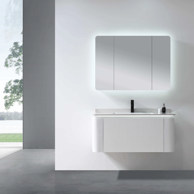 PVC Bathroom Vanity with LED Mirror Cabinet | 1000mm Wall Mounted Bathroom Vanity