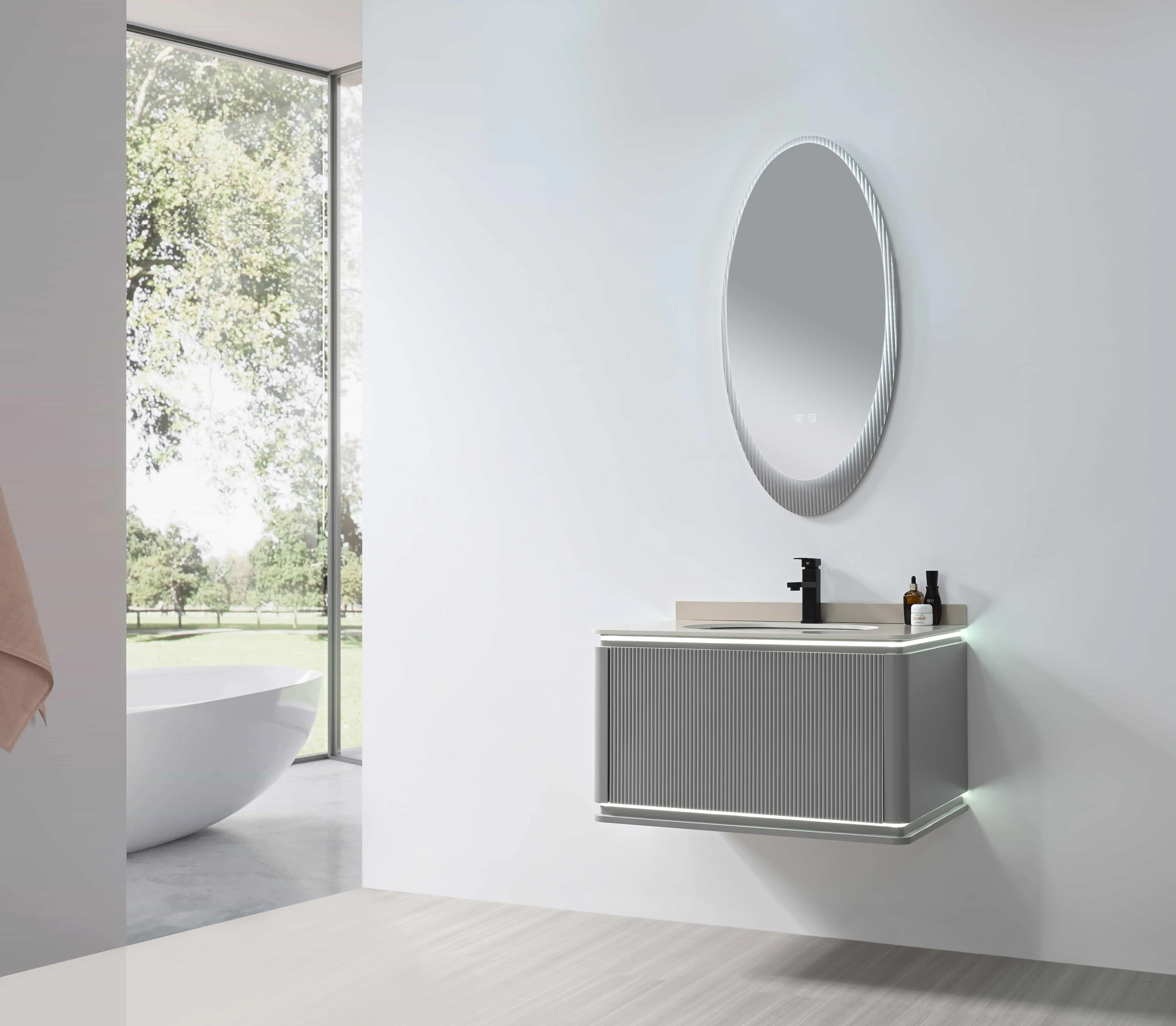 Stylish Bathroom Vanity Unit with LED Mirror and Soft-Close Drawer V6081