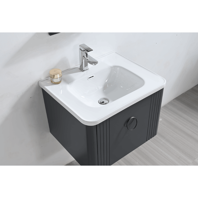 Black LED Bathroom Vanity with Ceramic Basin, Soft-Closing Drawer, and Integrated LED Mirror for Wholesale and Commercial Use